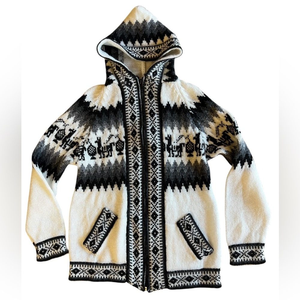 ALPACA Artisan Knit Peruvian‎ Full-Zip Youth M /10yo Sweater Jacket Cozy Unisex